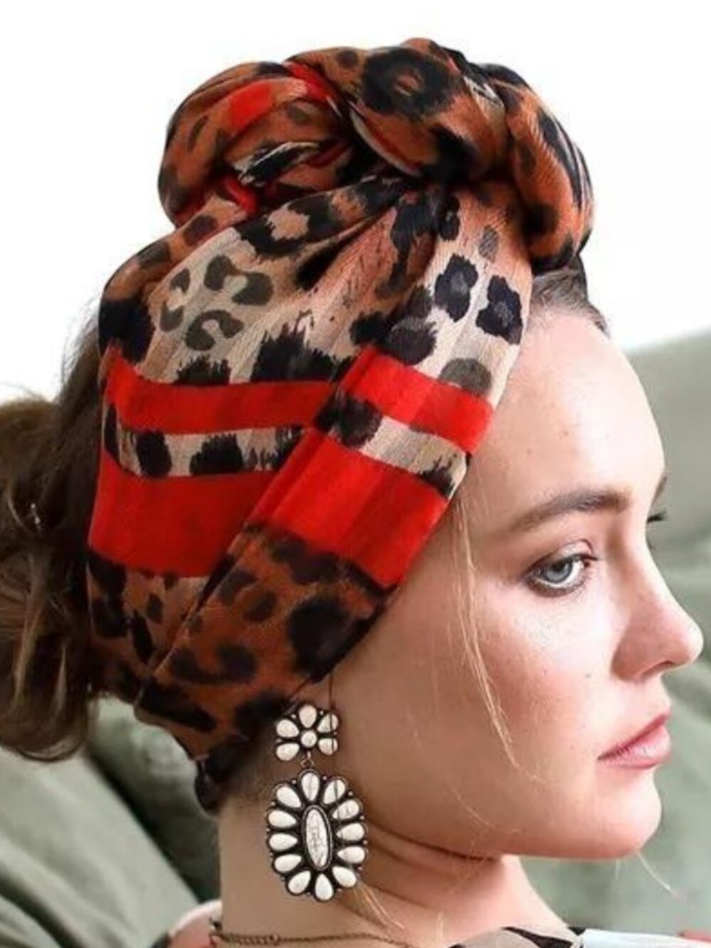 Leopard Print Scarf w/ Red Accent - Picture 5 of 7